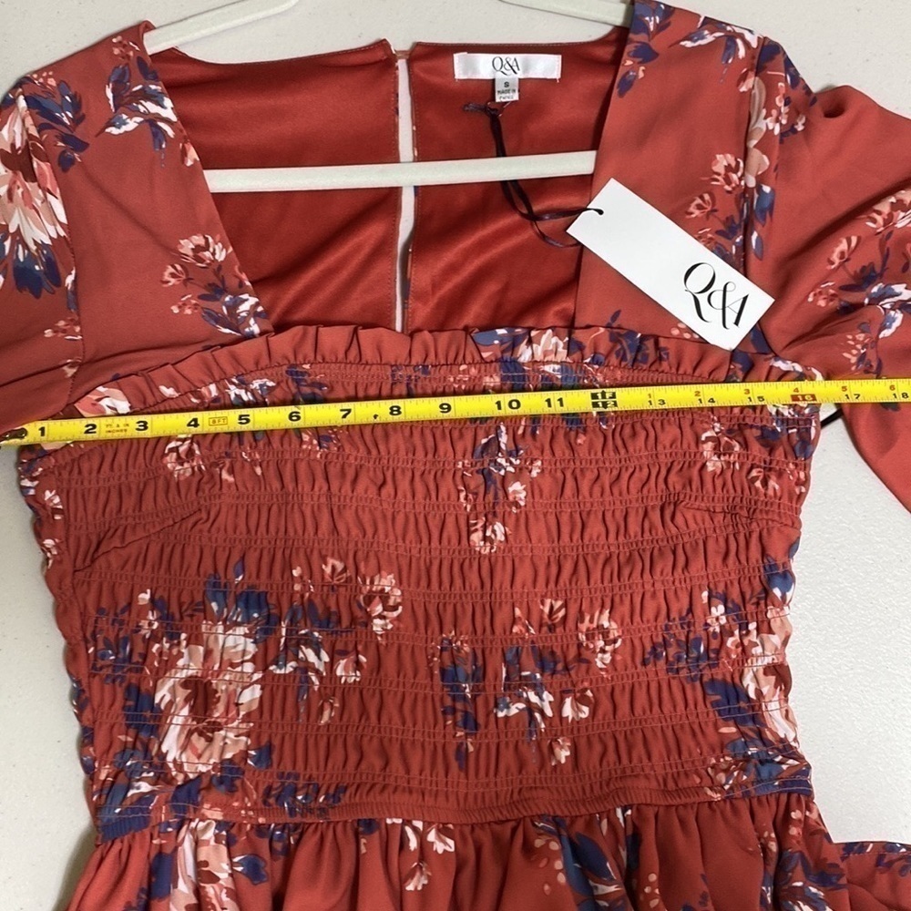 BNWT Q&A Gathered bodice Floral Long Sleeve Mini Dress - Picture 10 of 15
